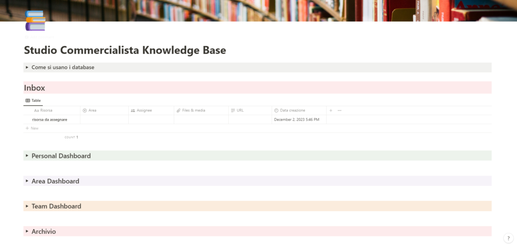 risultato finale knowledge base con Notion