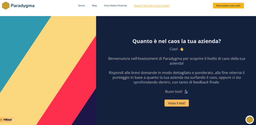 Prima pagina dell’assessment