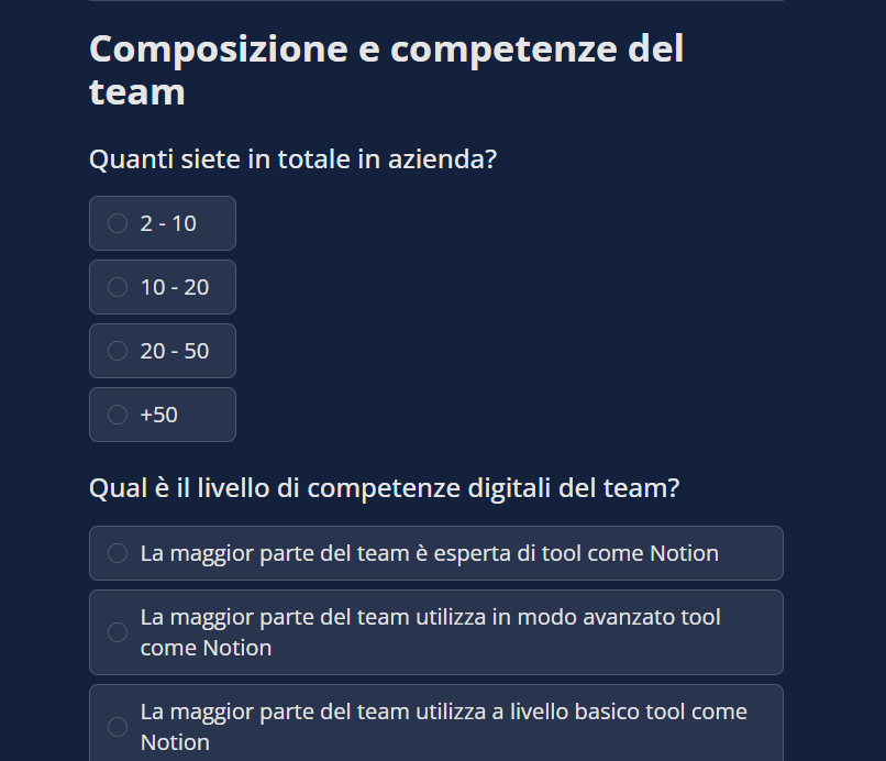 Esempi di domande sulle competenze del team