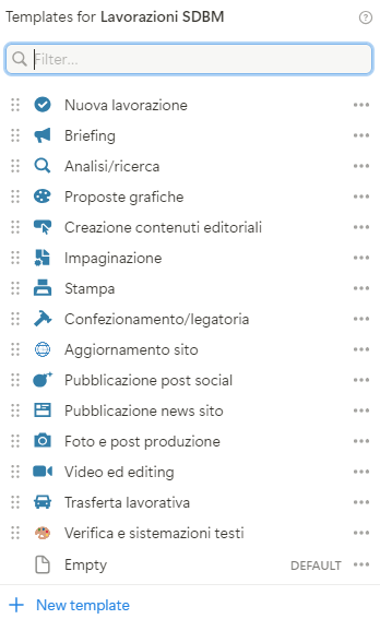 Template per il database lavorazioni