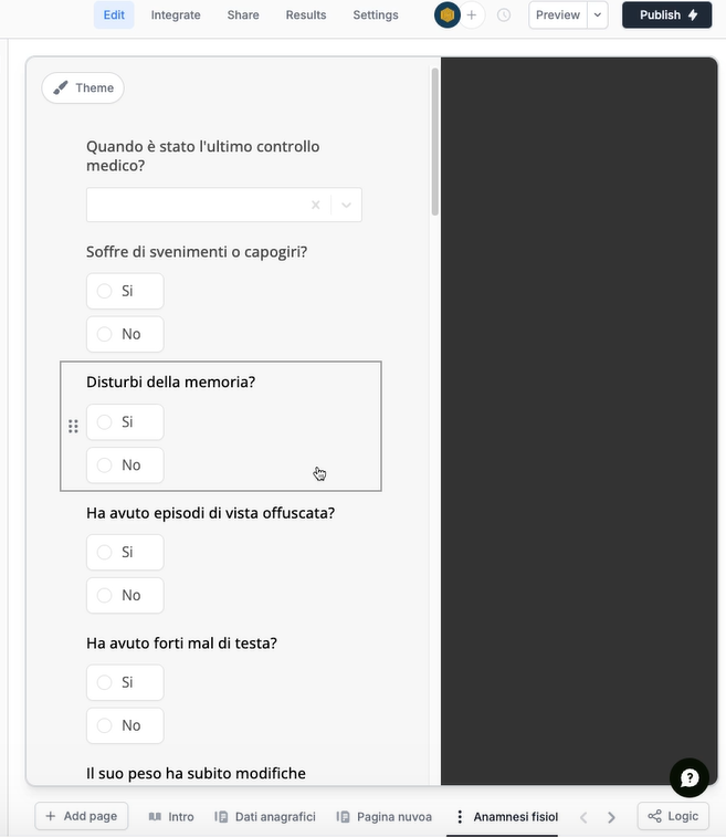 Esempio di schermata di Fillout