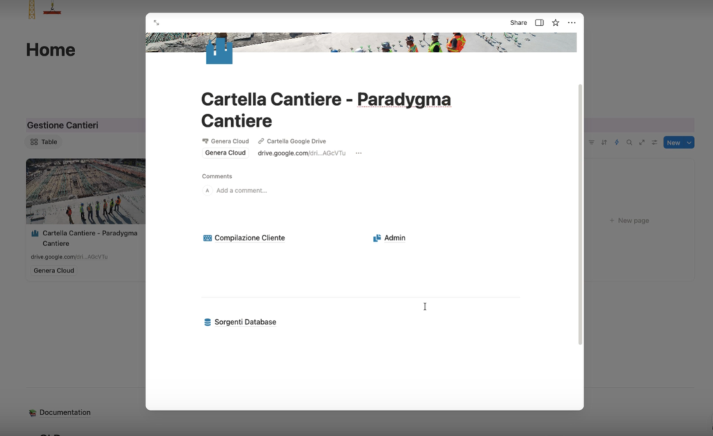 Database template dei cantieri