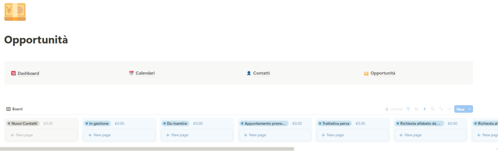 Vista del database opportunità all’interno della pagina opportunità