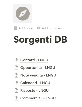Sezione database sorgente
