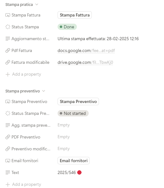Sezione stampe del template pratica